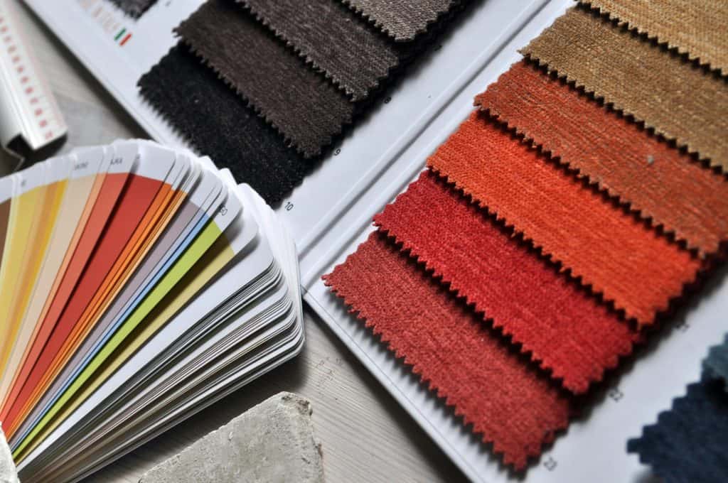 Color fabric swatches for custom apparel and clothing design.